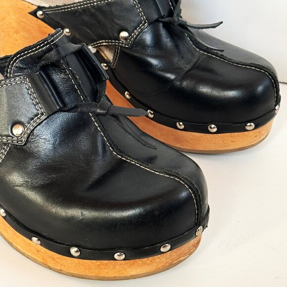 Vintage Steve Madden Black Leather Platform Clogs. Size 8. - Picture 11 of 15